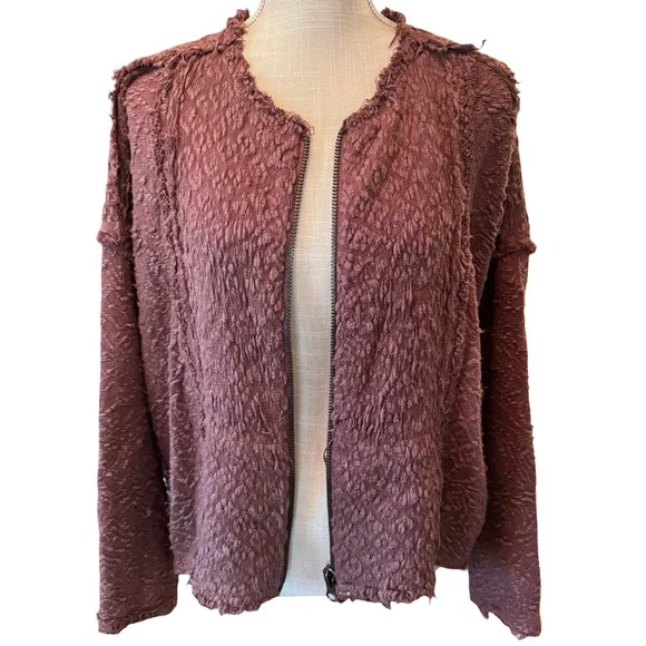 Free People Textured Knit Jacket in Plum - Picture 2 of 11